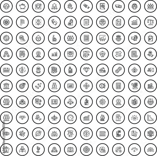 100 business icons set. Outline illustration of 100 business icons vector set isolated on white background
