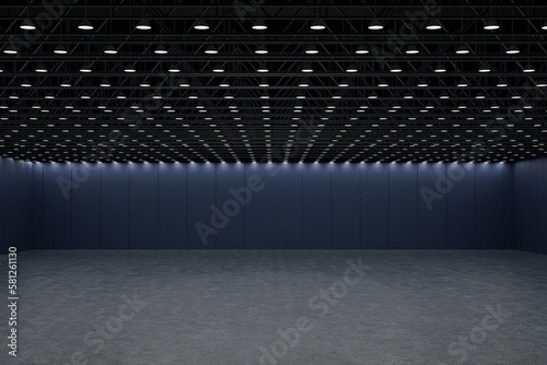 Empty exhibition hall center, convention hall for expo fair trade show booth, 3D rendering.