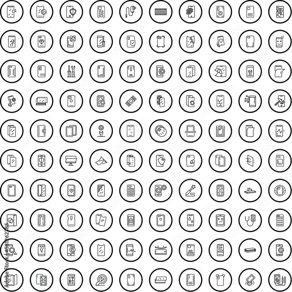 100 case icons set. Outline illustration of 100 case icons vector set isolated on white background