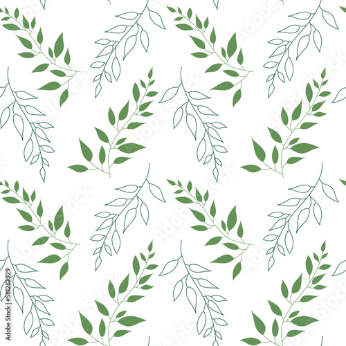 Seamless pattern of green branches. spring background