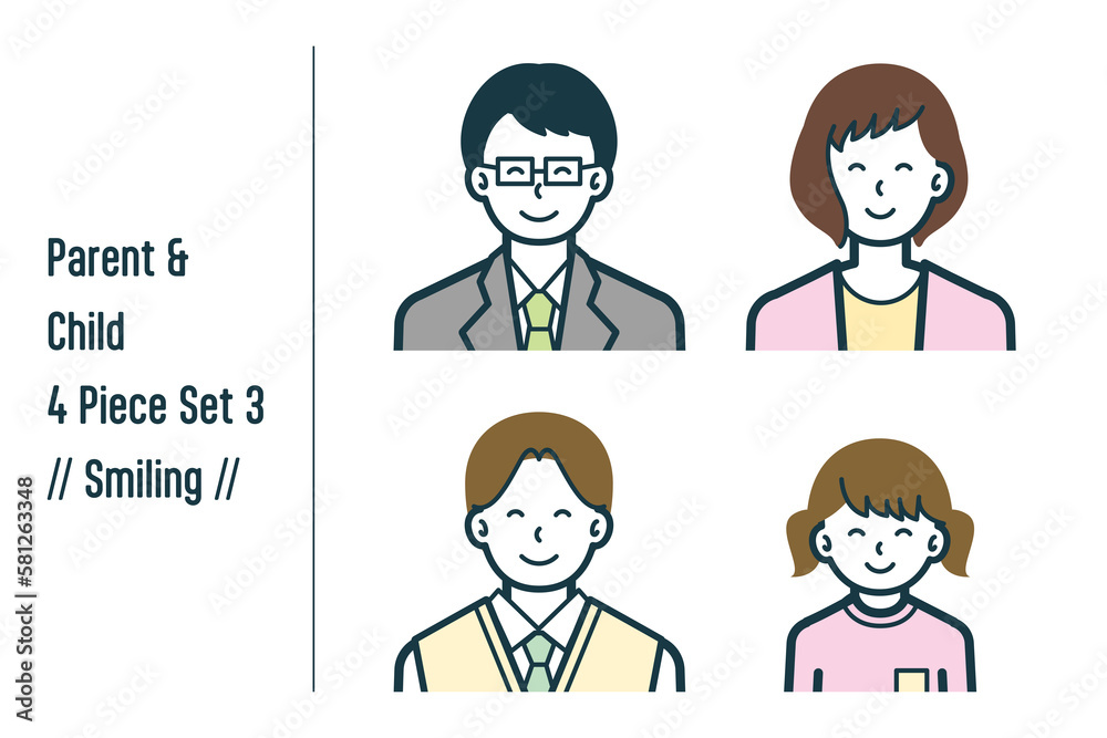 ほほえんでいる親子の4点セットno.3 ほほえんでいる親子の4点セットno.3