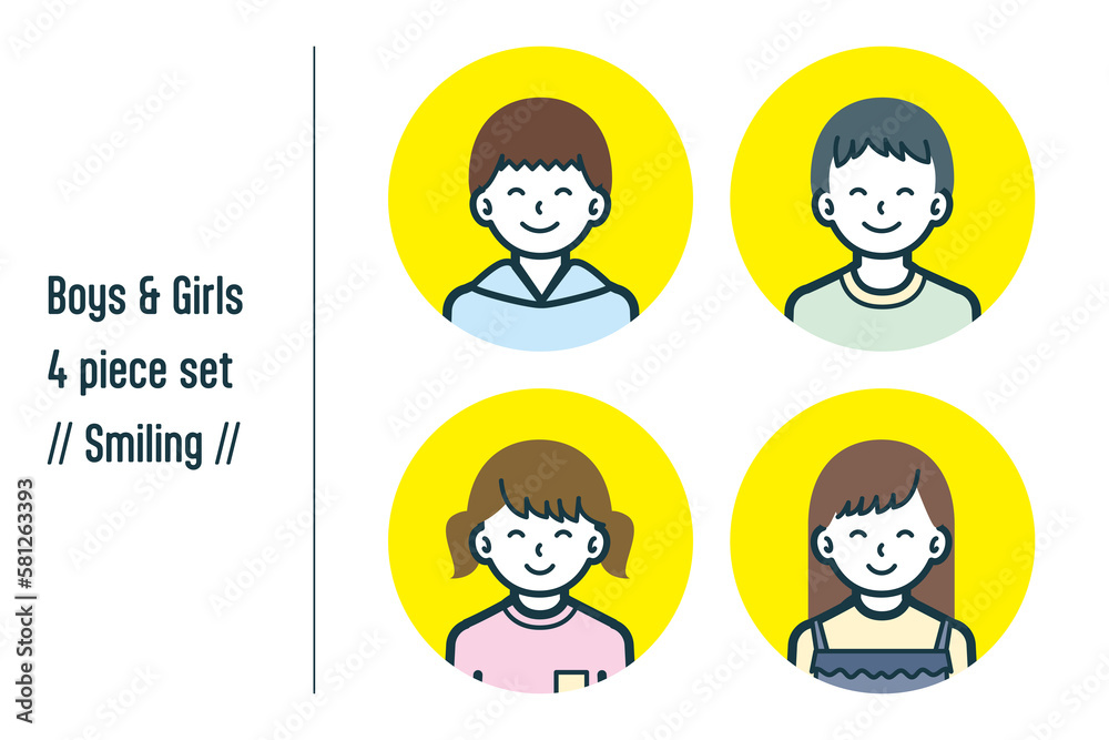 ほほえんでいる男の子&女の子の4点セットno.1 ほほえんでいる男の子&女の子の4点セットno.1