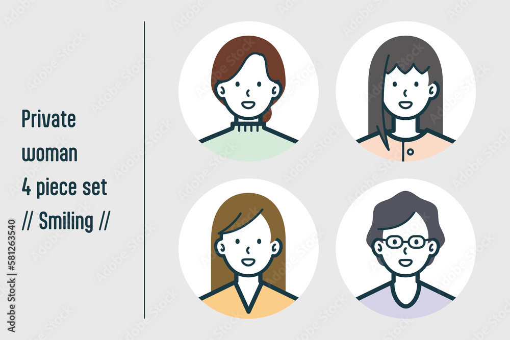 ほほえんでいる私服の女性の4点セットno.1