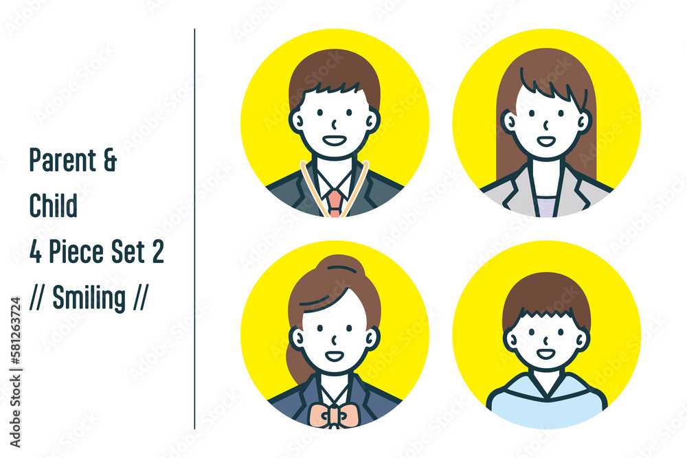 Fototapeta premium ほほえんでいる親子の4点セットno.2