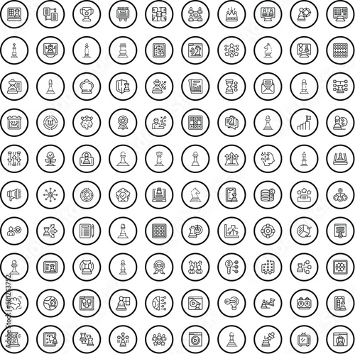 100 chess icons set. Outline illustration of 100 chess icons vector set isolated on white background