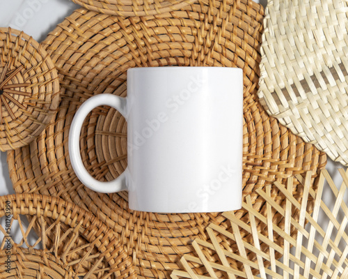 15 oz white ceramic coffee mug mockup, Empty mug mock up for design promotion.