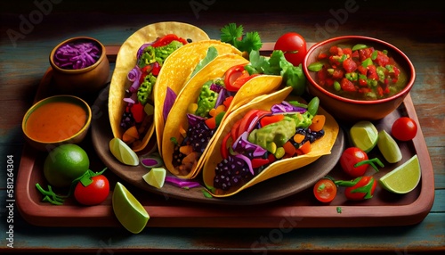 Wallpaper Mural A platter of colorful tacos with salsa and guacamole Generative AI Torontodigital.ca