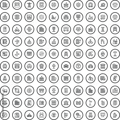 100 city icons set. Outline illustration of 100 city icons vector set isolated on white background