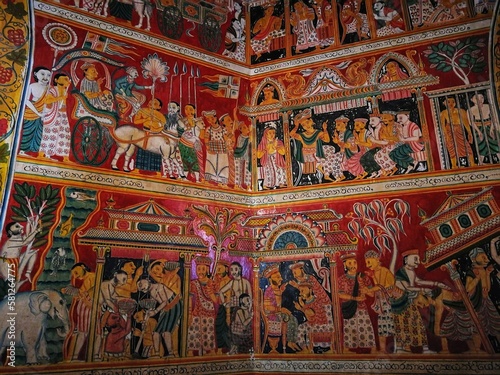 Kandyan-style murals in an old temple in Ahangama, southern Sri Lanka photo