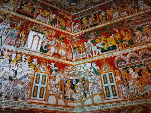 Kandyan-style murals in an old temple in Ahangama  southern Sri Lanka