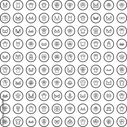 100 clothes icons set. Outline illustration of 100 clothes icons vector set isolated on white background