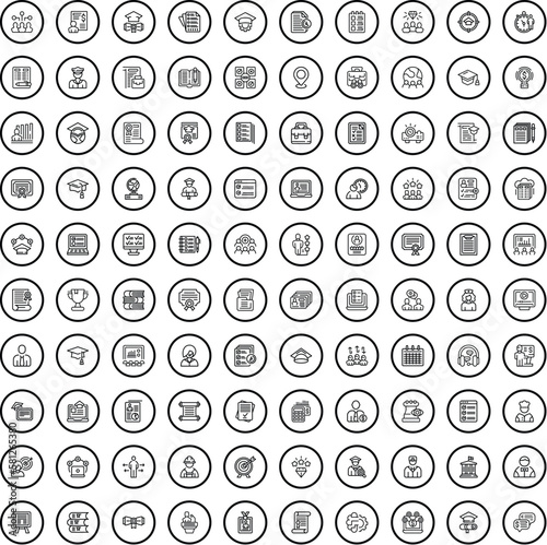 100 college icons set. Outline illustration of 100 college icons vector set isolated on white background