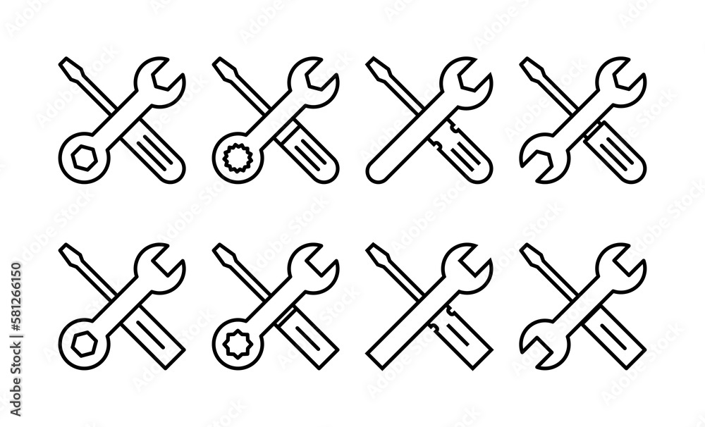 Repair tools icon vector for web and mobile app. tool sign and symbol. setting icon. Wrench and screwdriver. Service Repair tools icon vector for web and mobile app. tool sign and symbol. setting icon. Wrench and screwdriver. Service