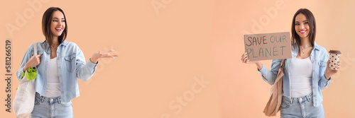 Young woman with eco bag an...