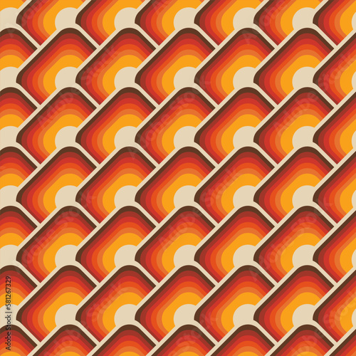 Abstract seamless geometric vintage wallpaper in 70s retro style, vector trendy illustration