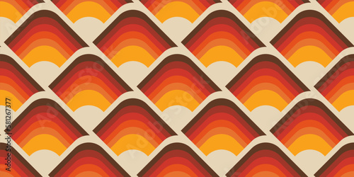 Abstract seamless geometric vintage wallpaper in 70s retro style, vector trendy illustration