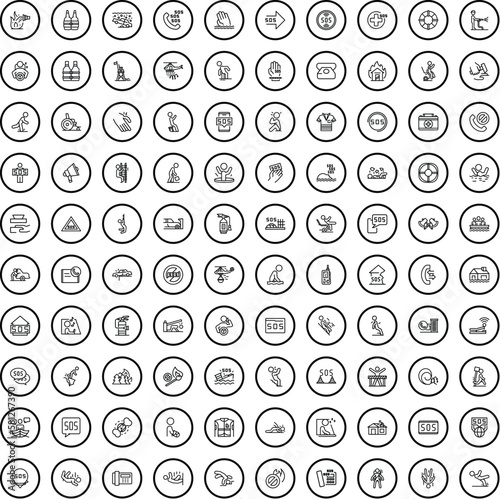 100 danger icons set. Outline illustration of 100 danger icons vector set isolated on white background