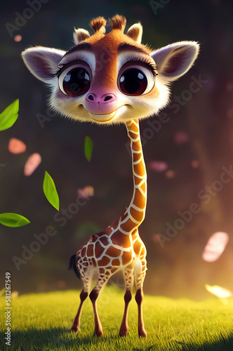 Giraffe character illustration exudes cuteness and charm. AI-Generated