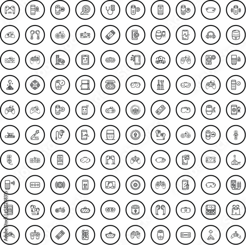 100 device icons set. Outline illustration of 100 device icons vector set isolated on white background