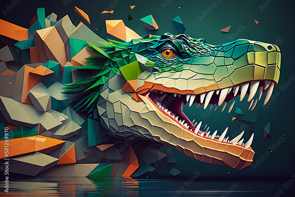 Beautiful abstrat surreal geometric crocodile concept,animals, isolate background, generative ai