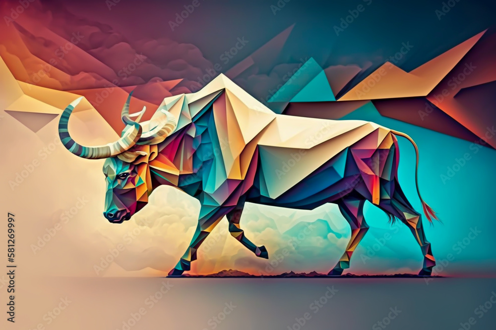 Obraz premium Beautiful abstrat surreal geometric bull concept,animals, isolate background, generative ai