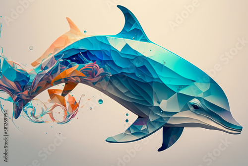 Beautiful abstrat surreal geometric dolphin concept,animals, isolate background, generative ai