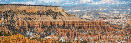 Panoramic photo of Bryce National Park, Orange rock formations