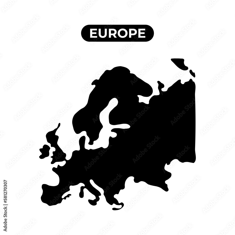 Europe continent blind map black silhouette icon, vector illustration symbol template in trendy style. Editable graphic resources for many purposes.