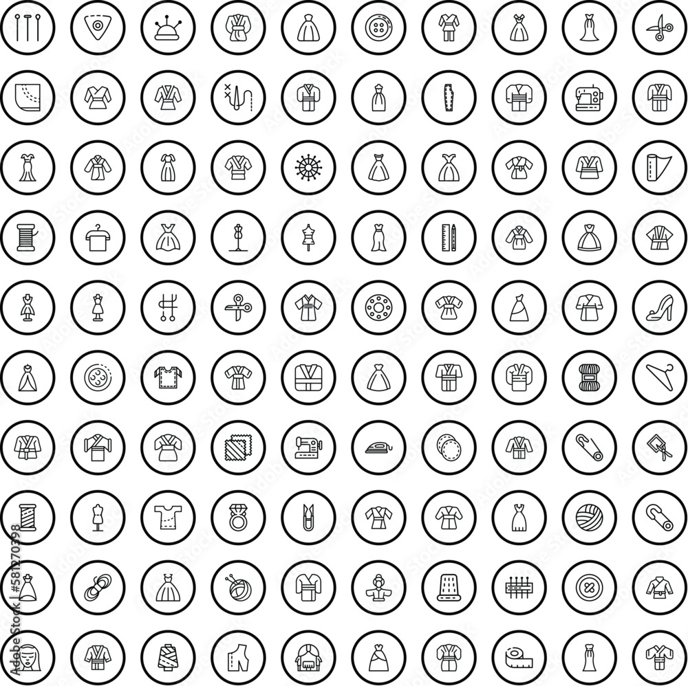 100 dress icons set. Outline illustration of 100 dress icons vector set isolated on white background