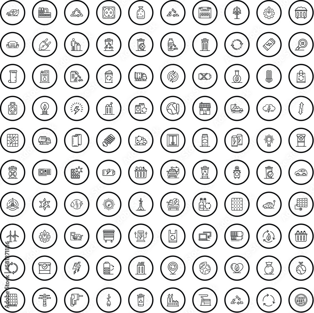 100 ecology icons set. Outline illustration of 100 ecology icons vector set isolated on white background