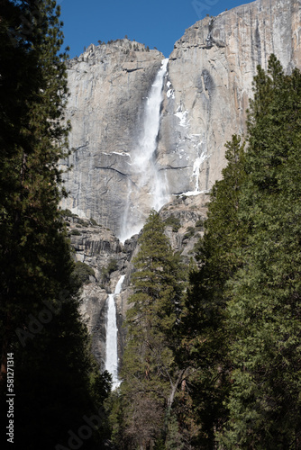 Upper and Lower Yosemite Falls with snow