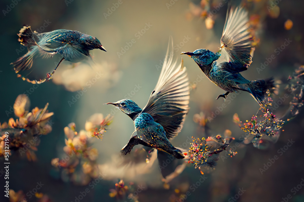 Birds taking flight in spring, visual concept. Birds taking flight in spring, visual concept.