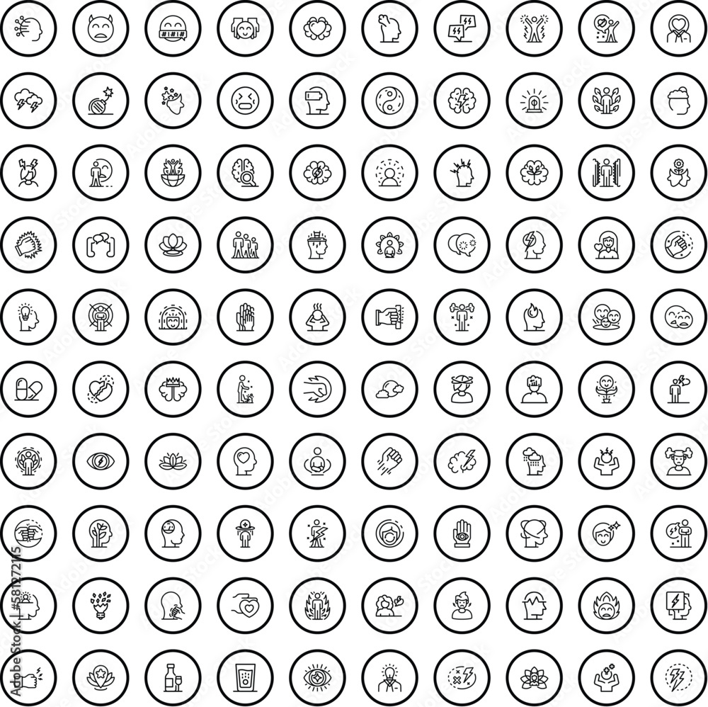100 emotion icons set. Outline illustration of 100 emotion icons vector set isolated on white background