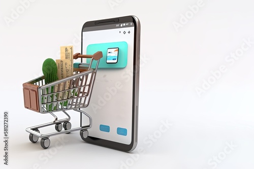 Shopping online Mobile app with smart phone,Buying groceries online concept.
