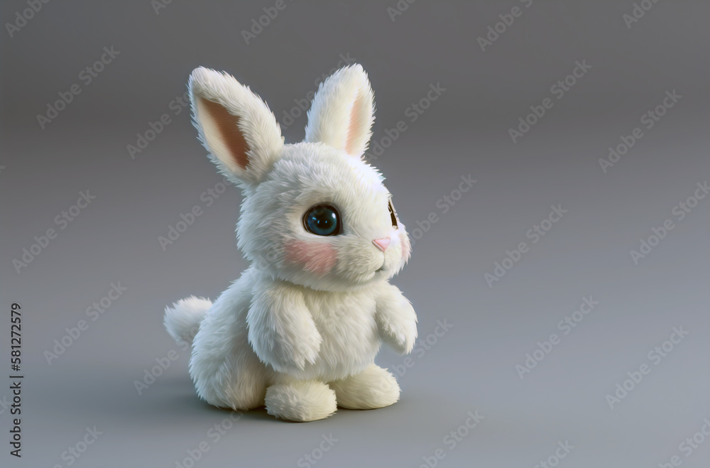 Fototapeta premium Cute hare toy. Soft plush toy of eared animal. Generative AI.