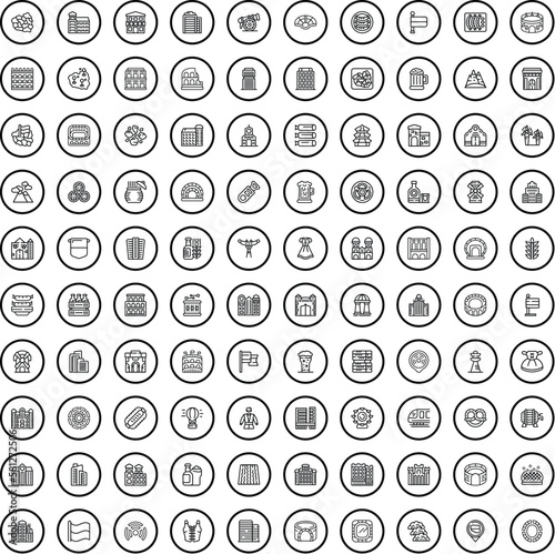 100 europe icons set. Outline illustration of 100 europe icons vector set isolated on white background