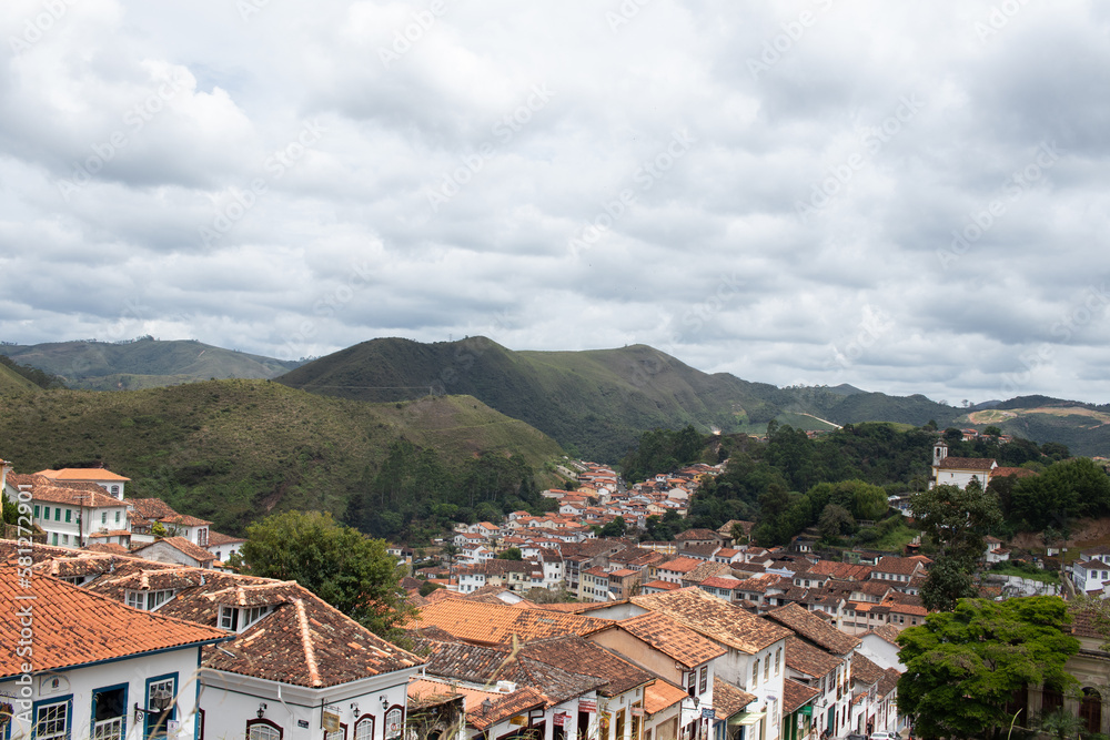 Beautiful view of the town of Ouro Preto, with mountains in the background, Minas Gerais, Brazil - Vista de Ouro Preto com montanhas ao fundo, cidade historica de Ouro Preto, MG, Brasil