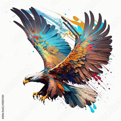 Colorful Eagle in its Natural Habitat: A Wild Bird Illustration: Generative AI