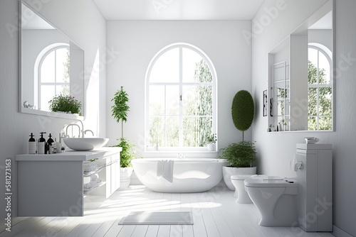 Indulge in White Sophistication - Home Interior Design in a Modern Apartment Bathroom  Generative AI