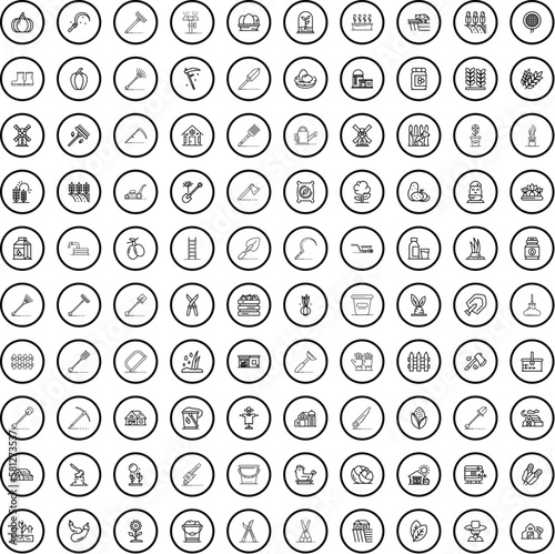 100 farm icons set. Outline illustration of 100 farm icons vector set isolated on white background