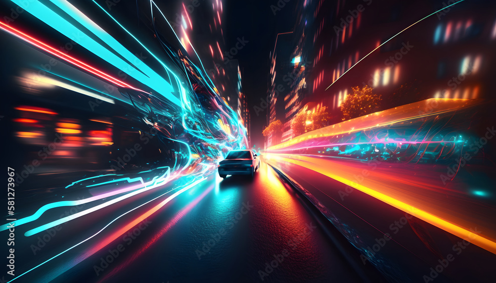Abstract long exposure dynamic speed light trails in an urban environment