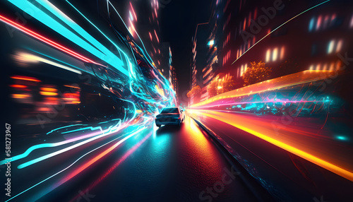 Abstract long exposure dynamic speed light trails in an urban environment