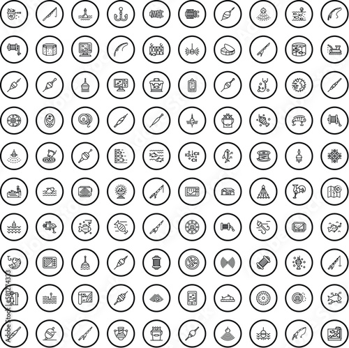 100 fish icons set. Outline illustration of 100 fish icons vector set isolated on white background photo