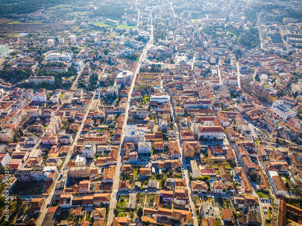 Small town in Croatia, Pula, Istria, aerial view