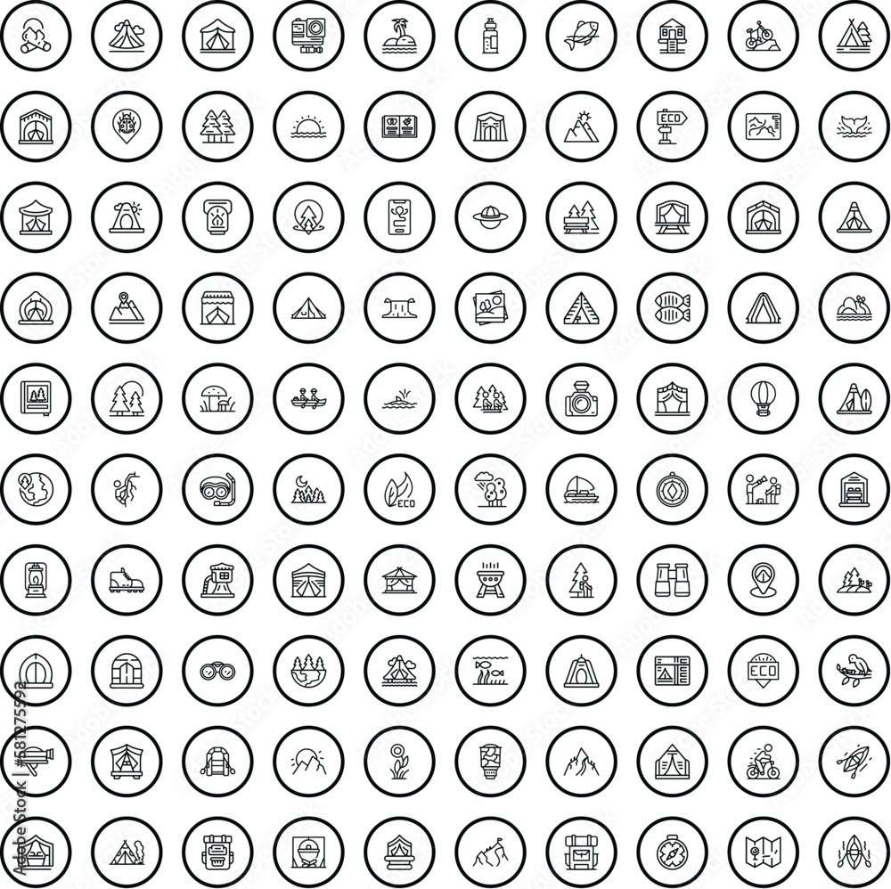 100 forest icons set. Outline illustration of 100 forest icons vector set isolated on white background