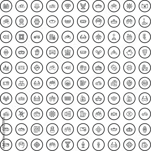 100 game icons set. Outline illustration of 100 game icons vector set isolated on white background