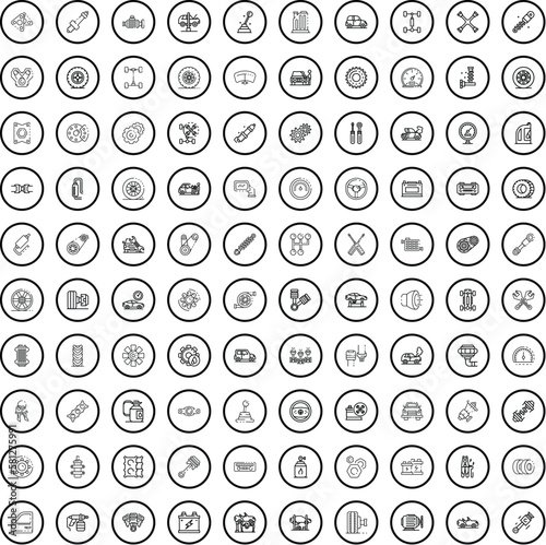100 garage icons set. Outline illustration of 100 garage icons vector set isolated on white background