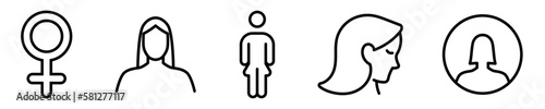 Conjunto de iconos de mujer. Persona de género femenino. Símbolo, perfil, usuario, persona. Ilustración vectorial
