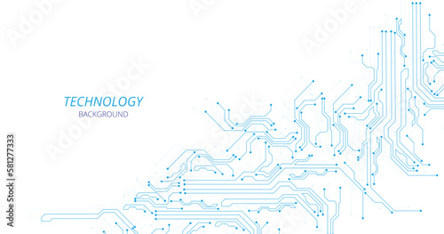 Technology blue circuit diagram on white background. High-tech circuit board connection system.Vector abstract technology on white background.