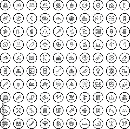 100 hike icons set. Outline illustration of 100 hike icons vector set isolated on white background